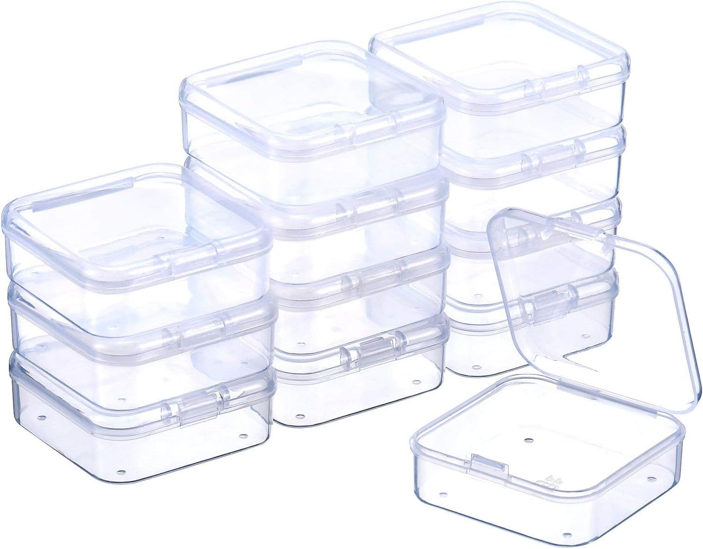 12 Pack Clear Plastic Beads Storage Containers Box with Hinged Lid for Beads and More (1.38 X 1.38 X 0.71 Inch)