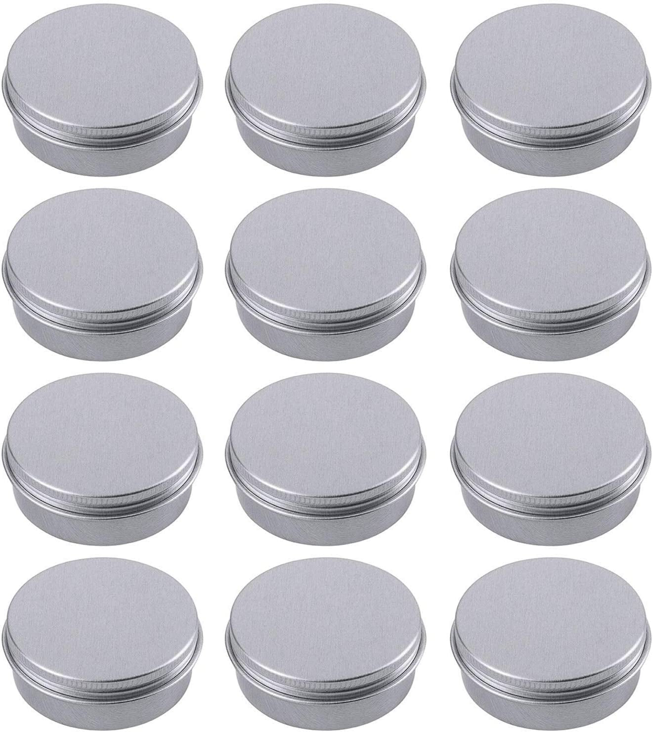 1 Ounce Aluminum Tin Jar Refillable Containers 30Ml Aluminum Screw Lid round Tin Container Bottle for Cosmetic,Lip Balm, Cream, 12 Pack.