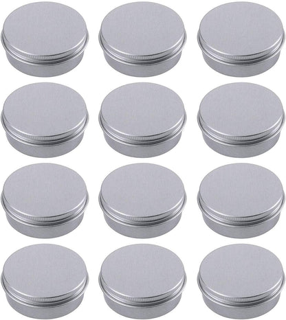 1 Ounce Aluminum Tin Jar Refillable Containers 30Ml Aluminum Screw Lid round Tin Container Bottle for Cosmetic,Lip Balm, Cream, 12 Pack.