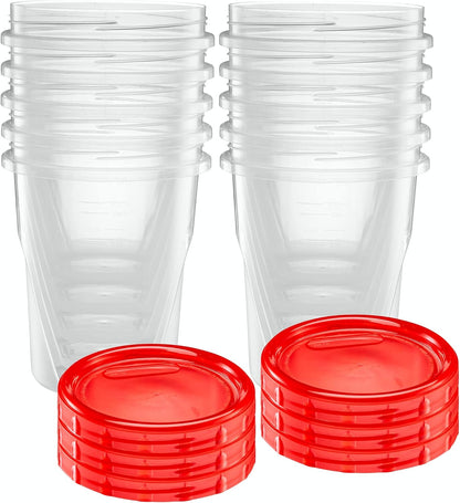 (32 Ounce 10 Pack) Twist Cap Containers Clear Bottom with Red Top Screw on Lids Twist Top Food Storage Freezer Containers