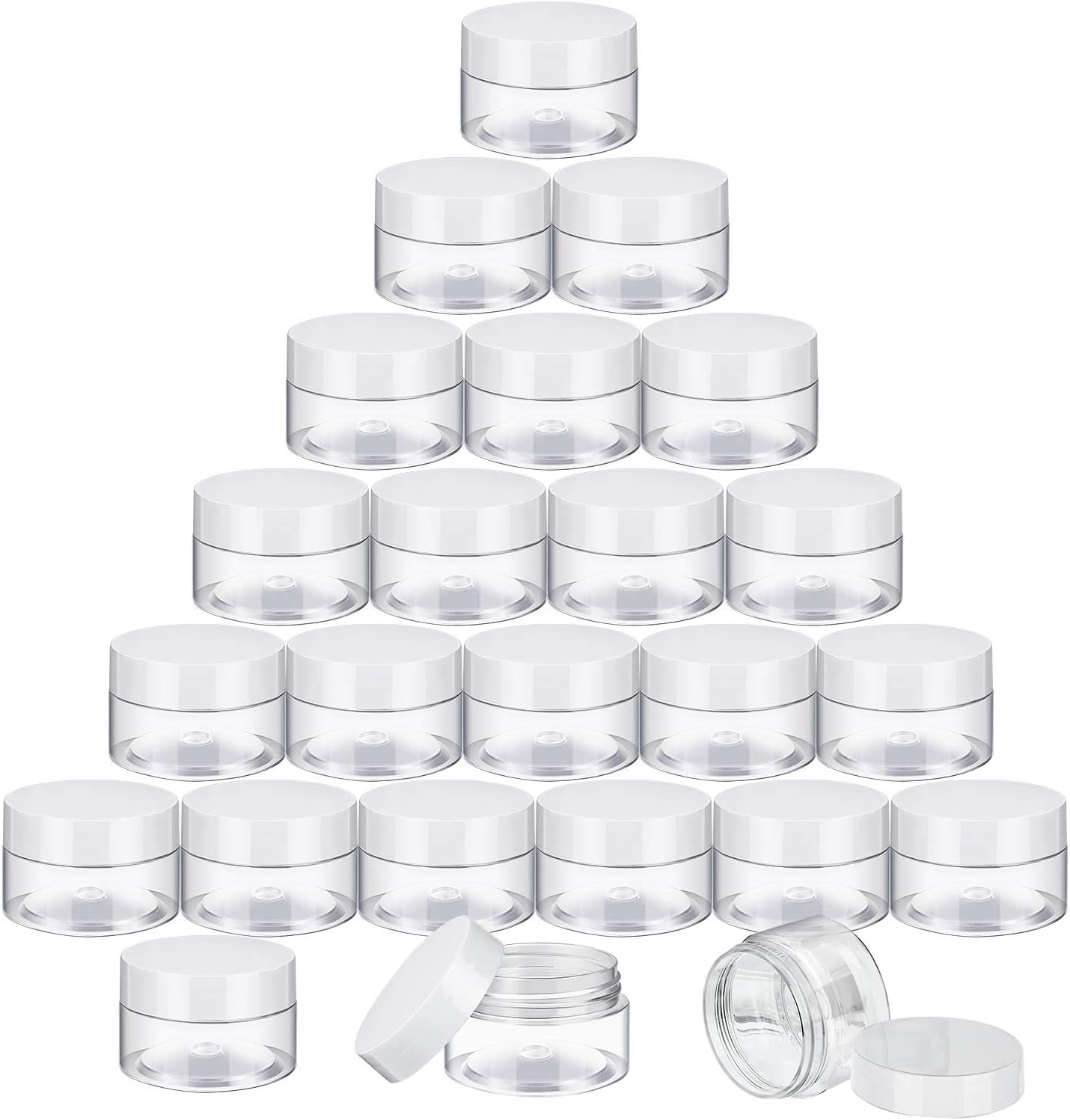 24 Pieces Empty Clear Plastic Jars with Lids round Storage Containers Wide-Mouth for Beauty Product Cosmetic Cream Lotion Liquid Butter Craft and Food (Gold Lid,1 Oz)