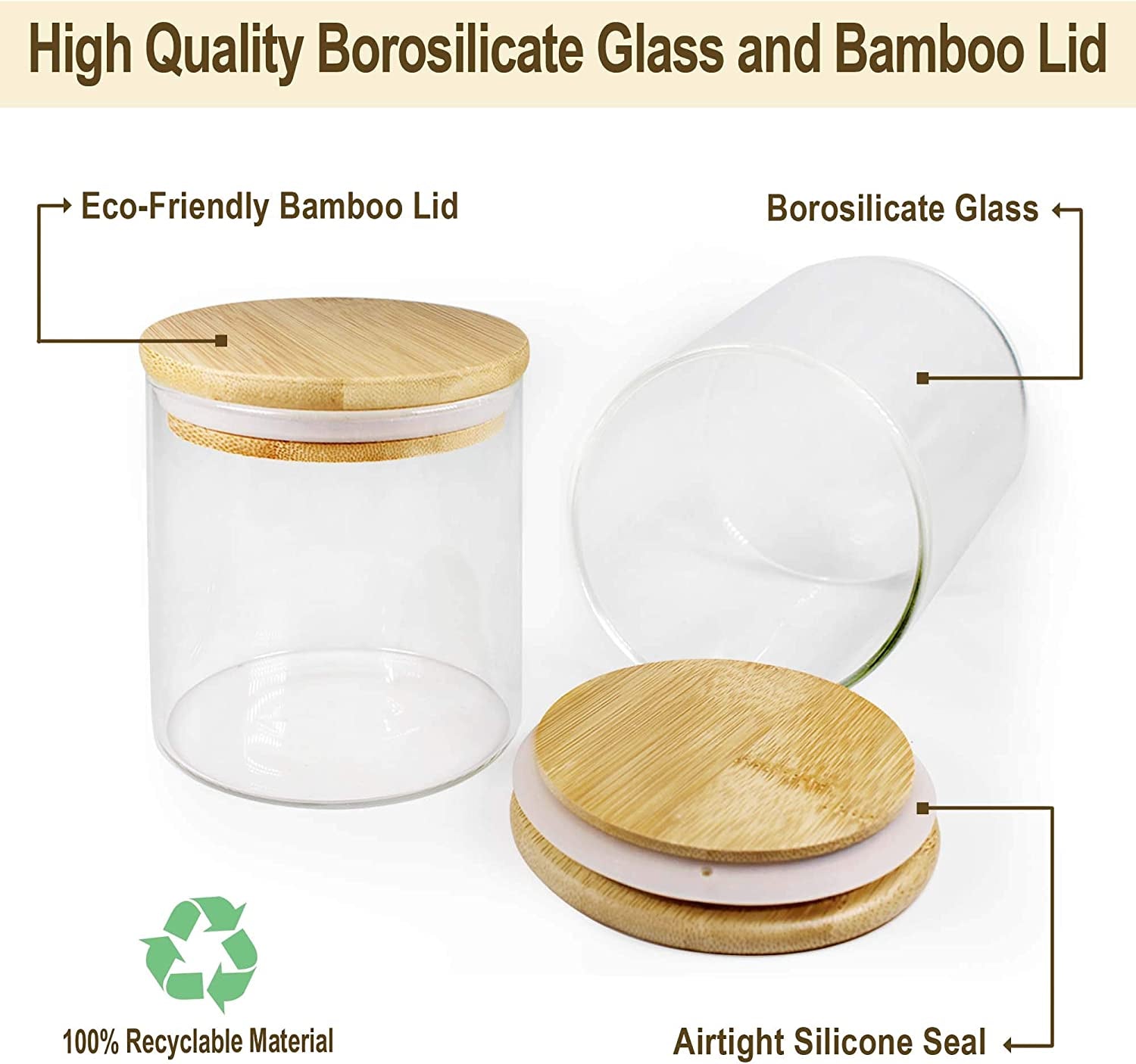 Glass Jars with Bamboo Lids (52Oz in 3 Pack), Glass Food Jars and Canisters Sets, Glass Food Storage Jars with Airtight Lids, Large Glass Canisters with Lids, Glass Pantry Jars