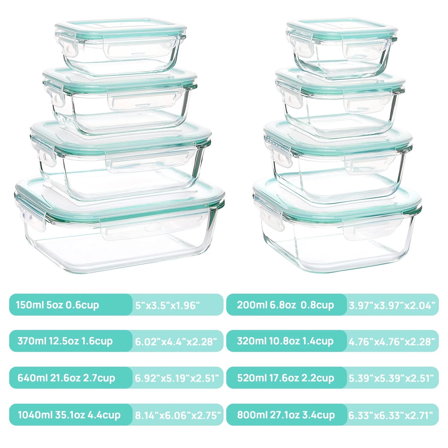 16Pcs Glass Storage Container Set with Lids,  Meal Prep Containers, Airtight Bento Boxes - (Set of 8 Glass Storage Containers 8 Lids and 8 Containers)