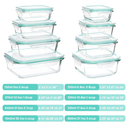 16Pcs Glass Storage Container Set with Lids,  Meal Prep Containers, Airtight Bento Boxes - (Set of 8 Glass Storage Containers 8 Lids and 8 Containers)