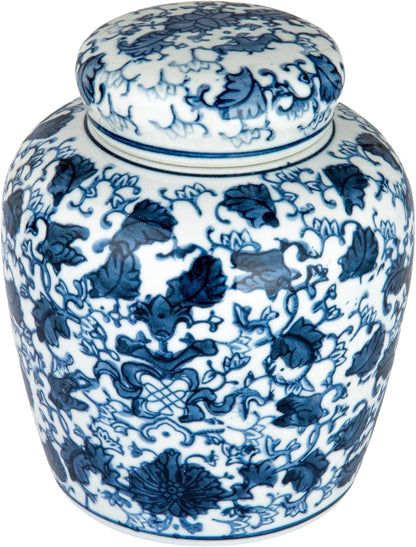 Decorative Blue and White Ceramic Ginger Jar with Lid