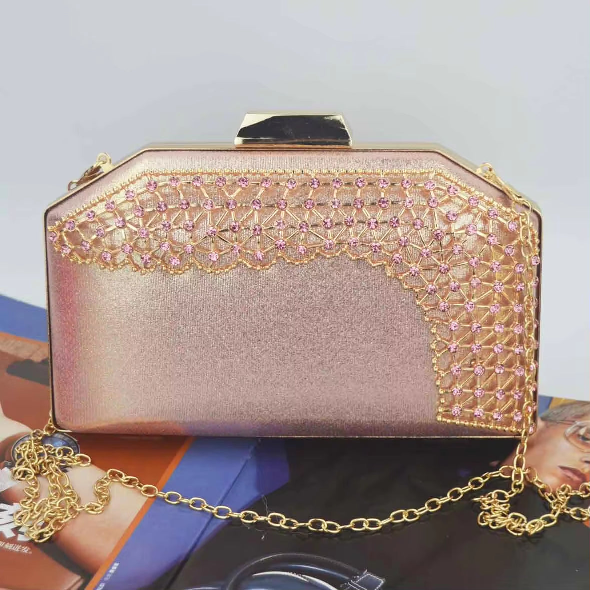 Fashion Pink Champange Clutch Bags Trending Mini Handbags Pochette Purse Wedding Bags