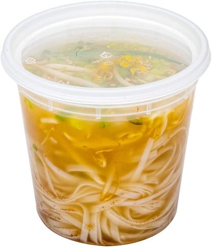 Asporto 8 Ounce to Go Boxes 100 Microwavable round Soup Containers - Clear Plastic Lids Included Do Not Contain BPA Clear Plastic Catering Food Containers Disposable