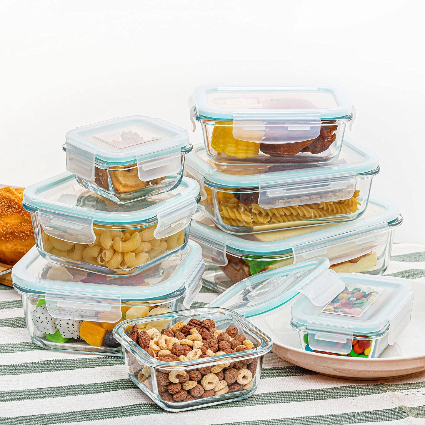 16Pcs Glass Storage Container Set with Lids,  Meal Prep Containers, Airtight Bento Boxes - (Set of 8 Glass Storage Containers 8 Lids and 8 Containers)