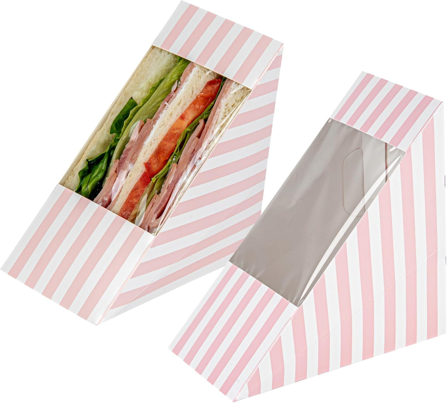 Large Sandwich Wedge Box Sandwich Take Out Box - 4.8" X 3.2" Triangle Sandwich Box with Window - Brown - 25Ct Box