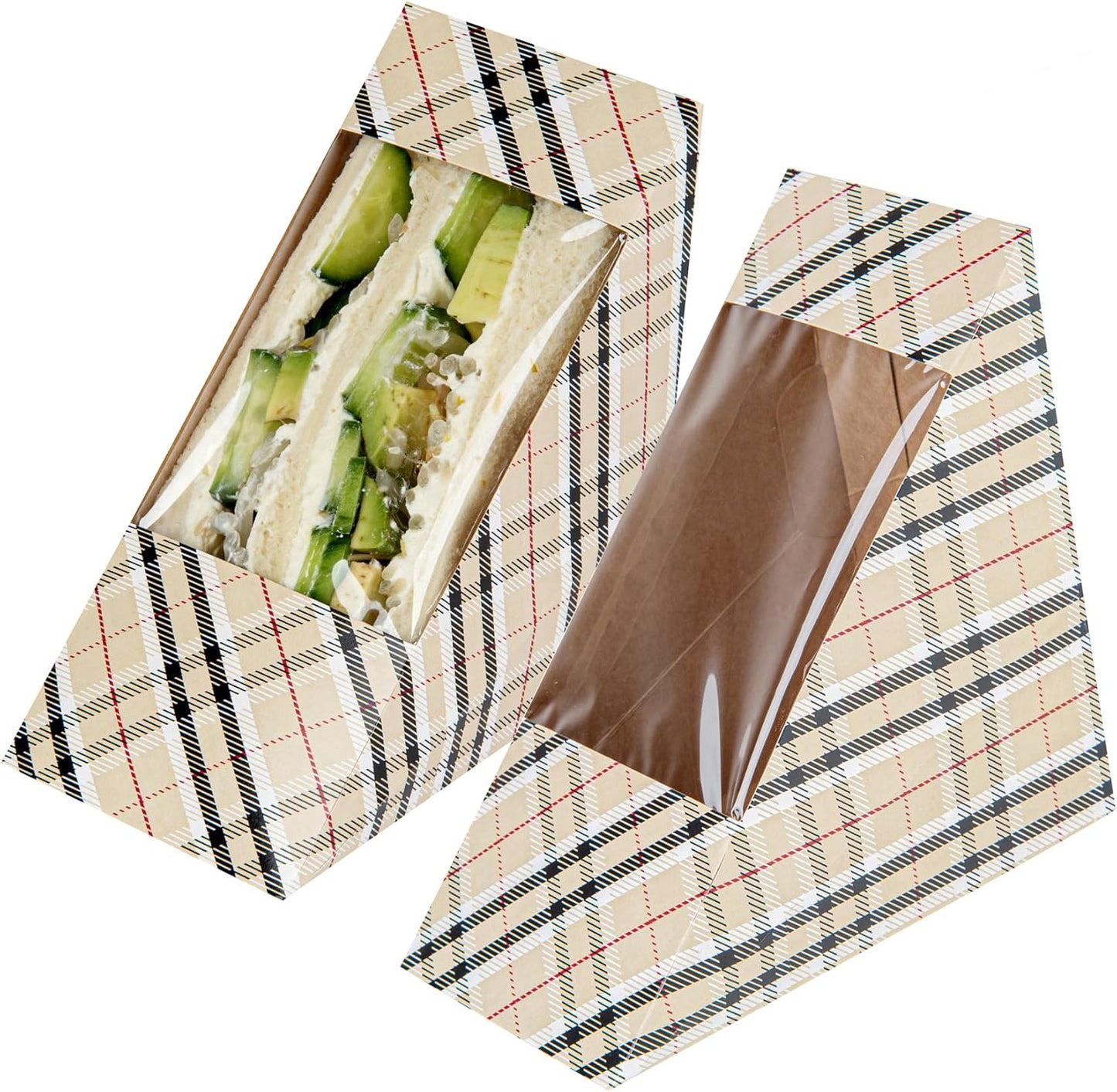 Large Sandwich Wedge Box Sandwich Take Out Box - 4.8" X 3.2" Triangle Sandwich Box with Window - Brown - 25Ct Box