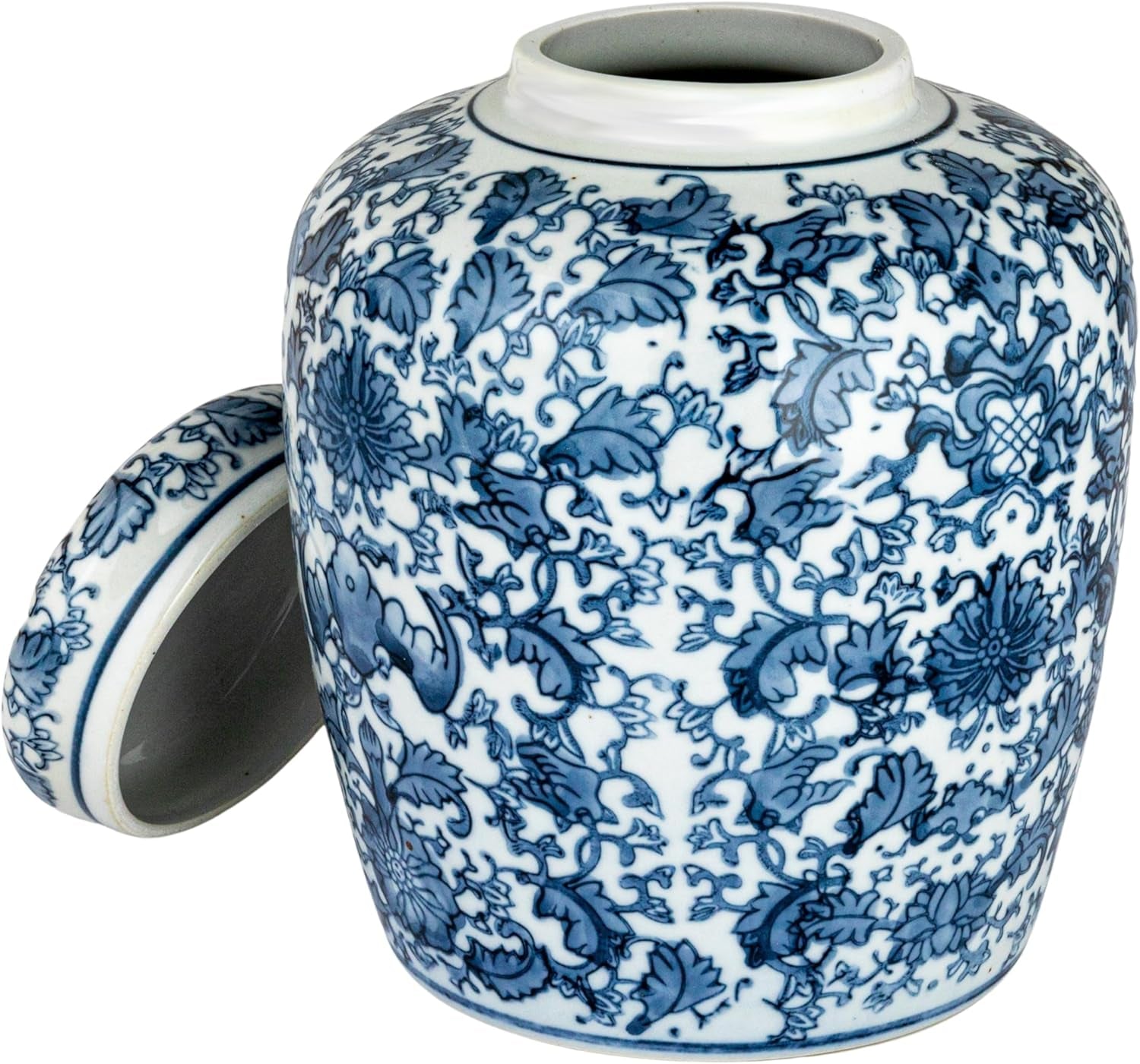 Decorative Blue and White Ceramic Ginger Jar with Lid