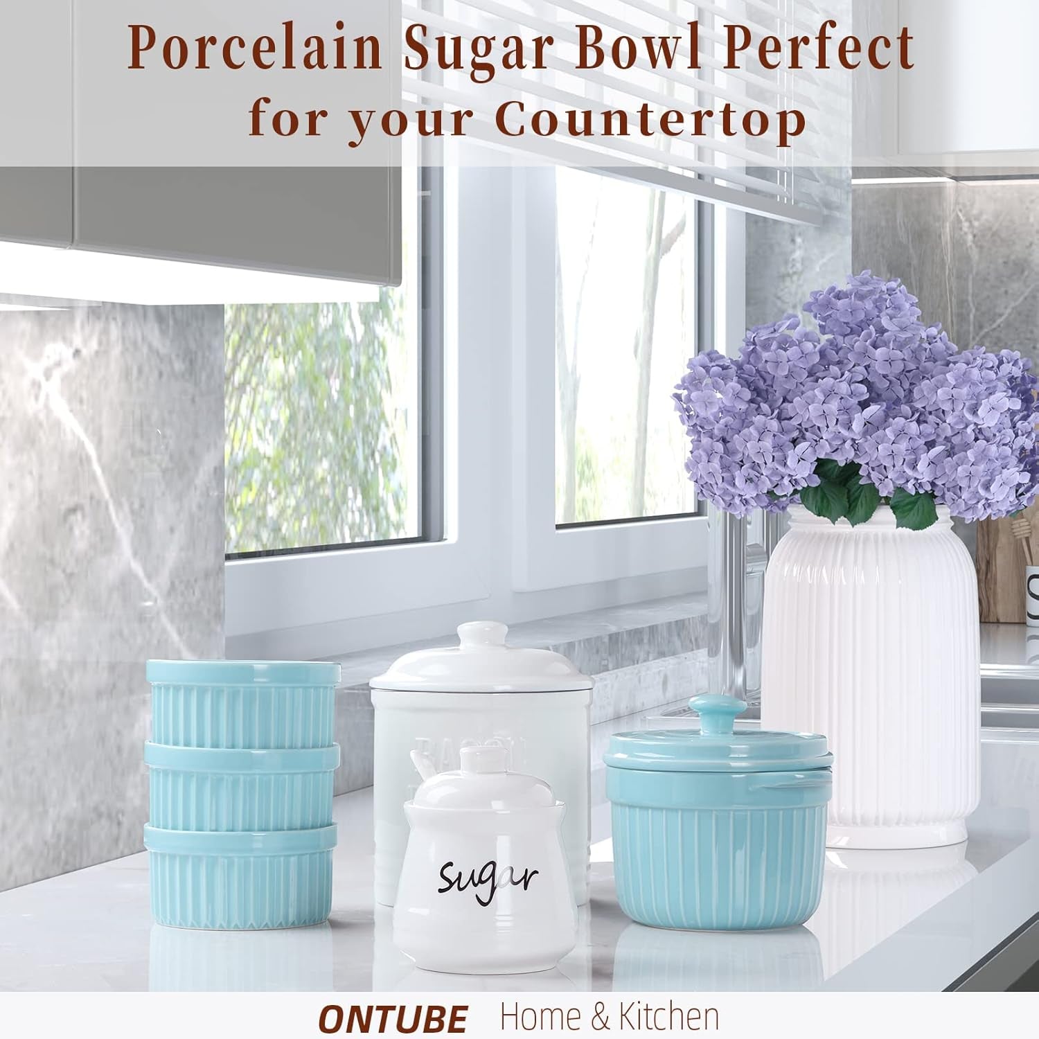 Ceramic Sugar Bowl with Lid and Spoon 12Oz (White)