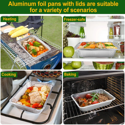 Aluminum Pans with Lids, Disposable Tin Foil Pans 8.5" X 6" 50 Count