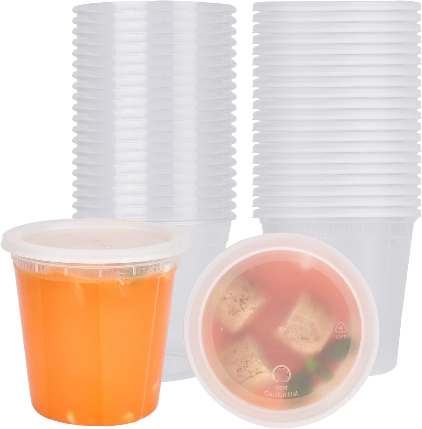 Asporto 8 Ounce to Go Boxes 100 Microwavable round Soup Containers - Clear Plastic Lids Included Do Not Contain BPA Clear Plastic Catering Food Containers Disposable