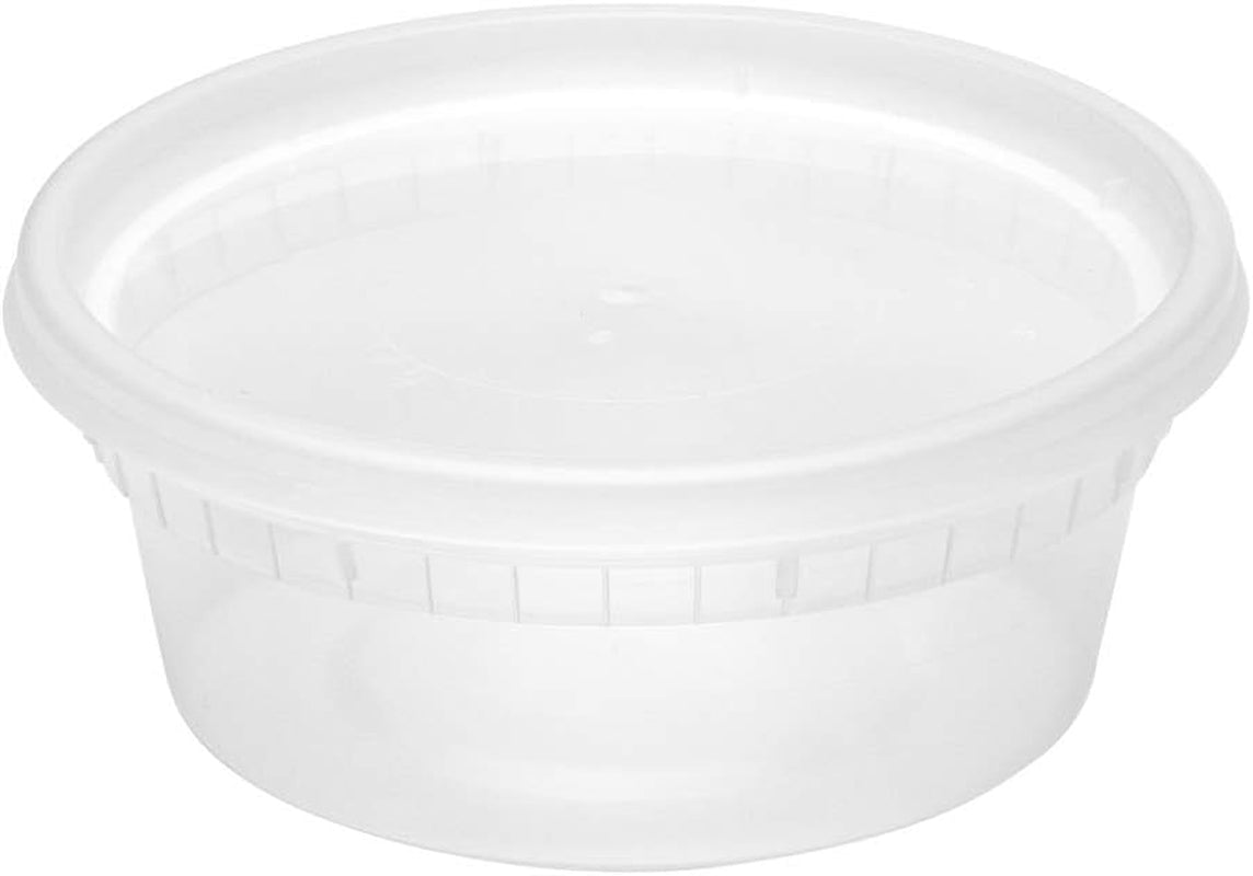 Asporto 8 Ounce to Go Boxes 100 Microwavable round Soup Containers - Clear Plastic Lids Included Do Not Contain BPA Clear Plastic Catering Food Containers Disposable