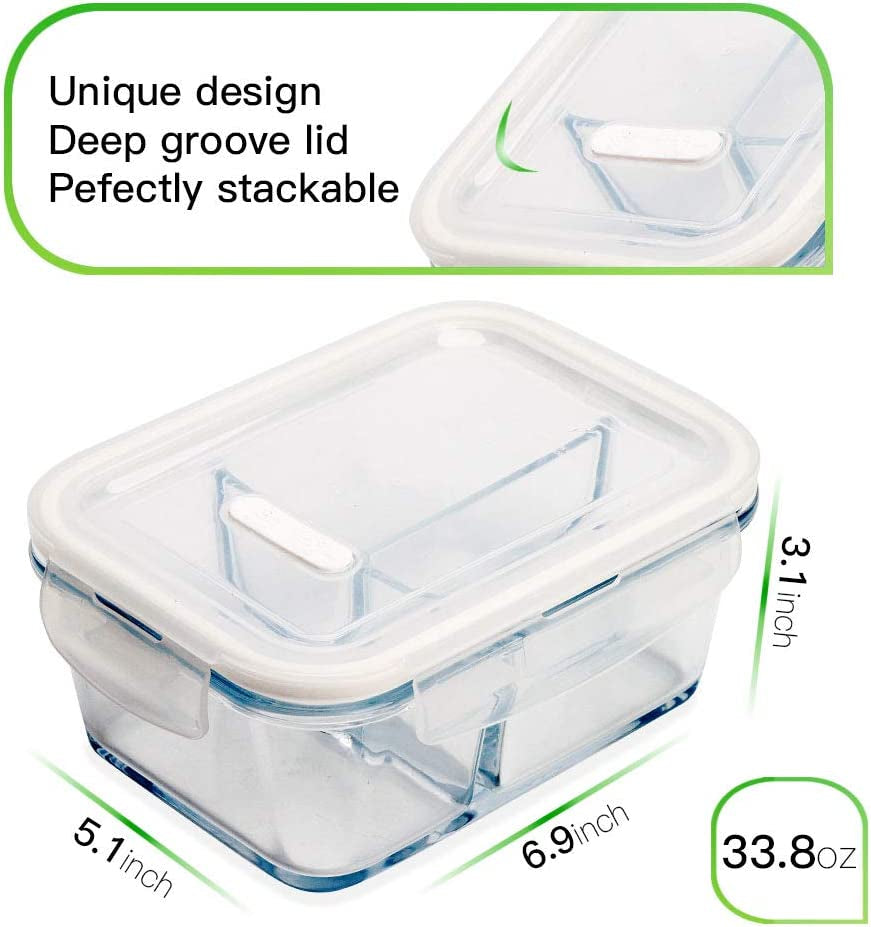 3 Pack 36Oz Bento Box Glass Meal Prep Containers 3 Compartments Glass Food Storage Containers with Lids Meal Prep Bowls Lunch Box Glass Food Prep Lunch Container Oven Microwave Safe