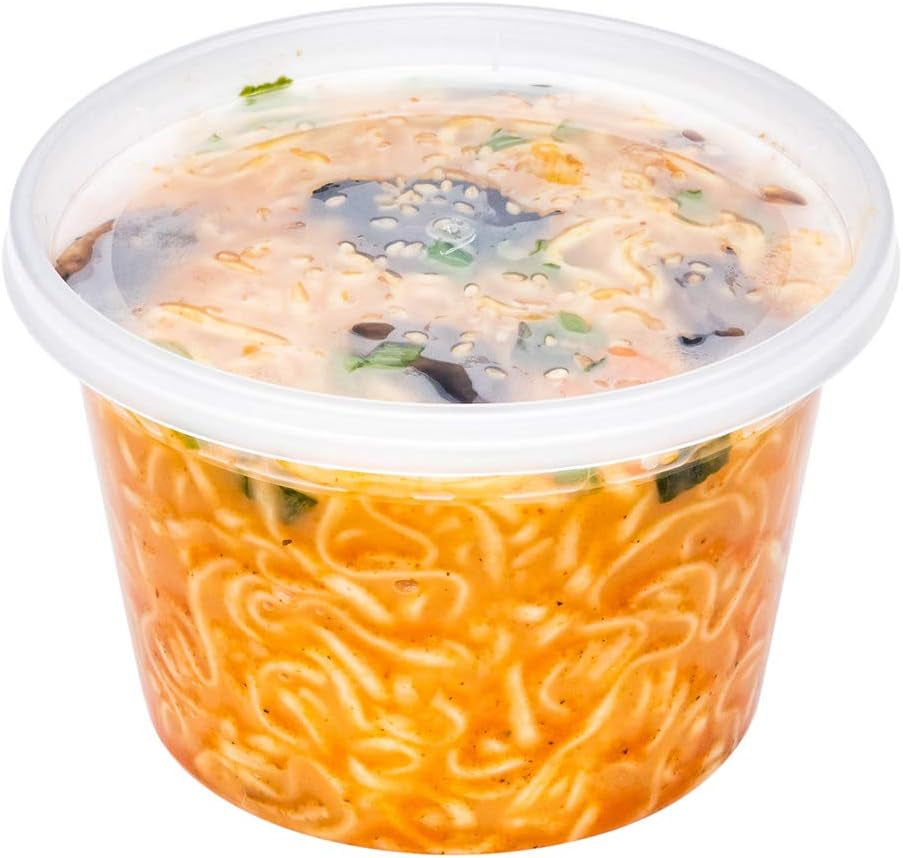 Asporto 8 Ounce to Go Boxes 100 Microwavable round Soup Containers - Clear Plastic Lids Included Do Not Contain BPA Clear Plastic Catering Food Containers Disposable