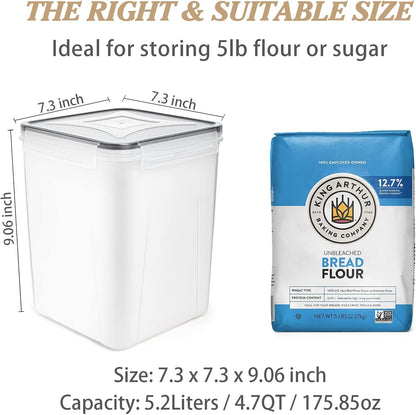 Large Food Storage Containers 5.2L /175Oz, 4 Piece BPA Free Plastic Airtight Food Storage Containers for Flour, Sugar, Baking Supplies, Kitchen & Pantry Containers with 20 Labels