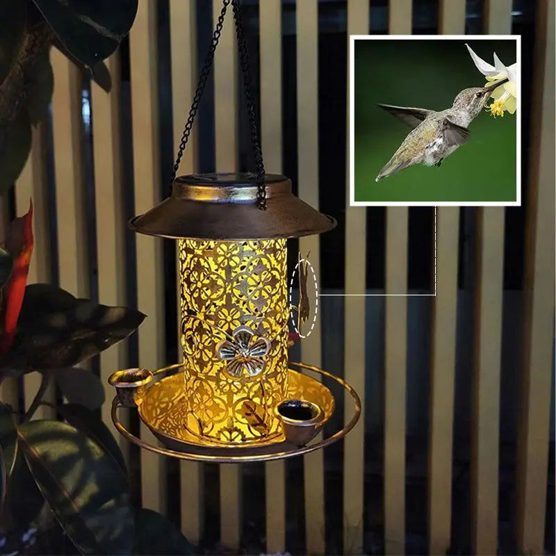 Sunlight Serenade: Solar-Powered Hanging Bird Feeder with Lantern - Universal Found