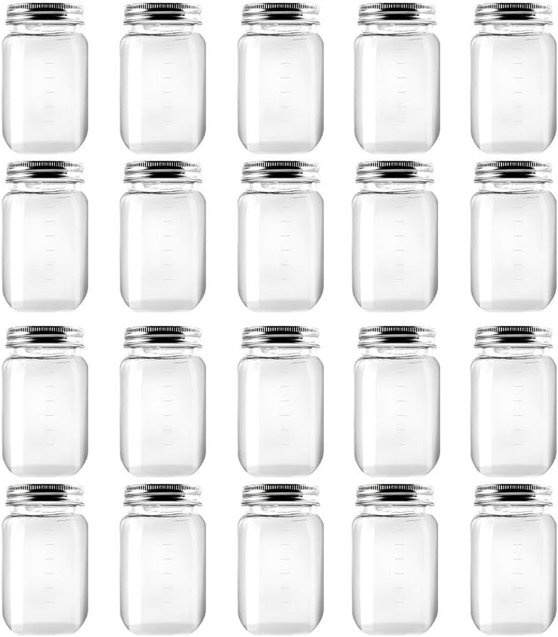 16 Ounce Clear Plastic Jars with Black Lids - Refillable round Clear Containers Clear Jars Storage Containers for Kitchen & Household Storage - BPA Free (10 Pack)