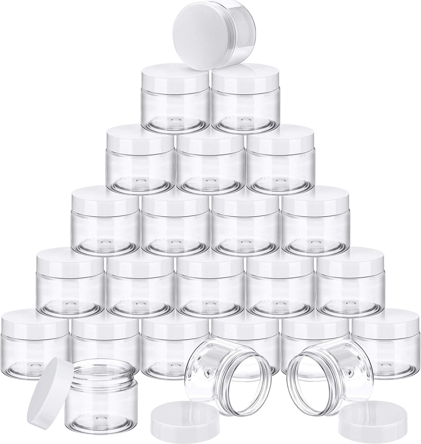 24 Pieces Empty Clear Plastic Jars with Lids round Storage Containers Wide-Mouth for Beauty Product Cosmetic Cream Lotion Liquid Butter Craft and Food (Gold Lid,1 Oz)