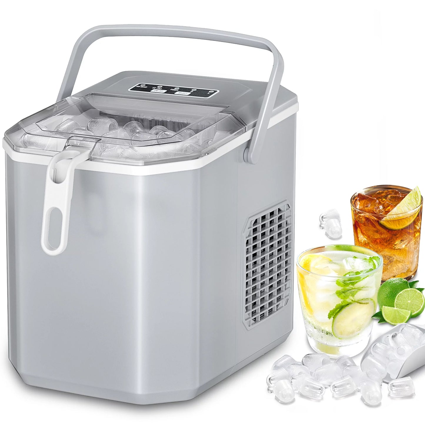 Countertop Ice Maker, 26Lbs/Day, 2 Ice Sizes(S/L), Self-Cleaning W/ Ice Scoop and Basket, Handheld Ice Maker, Green