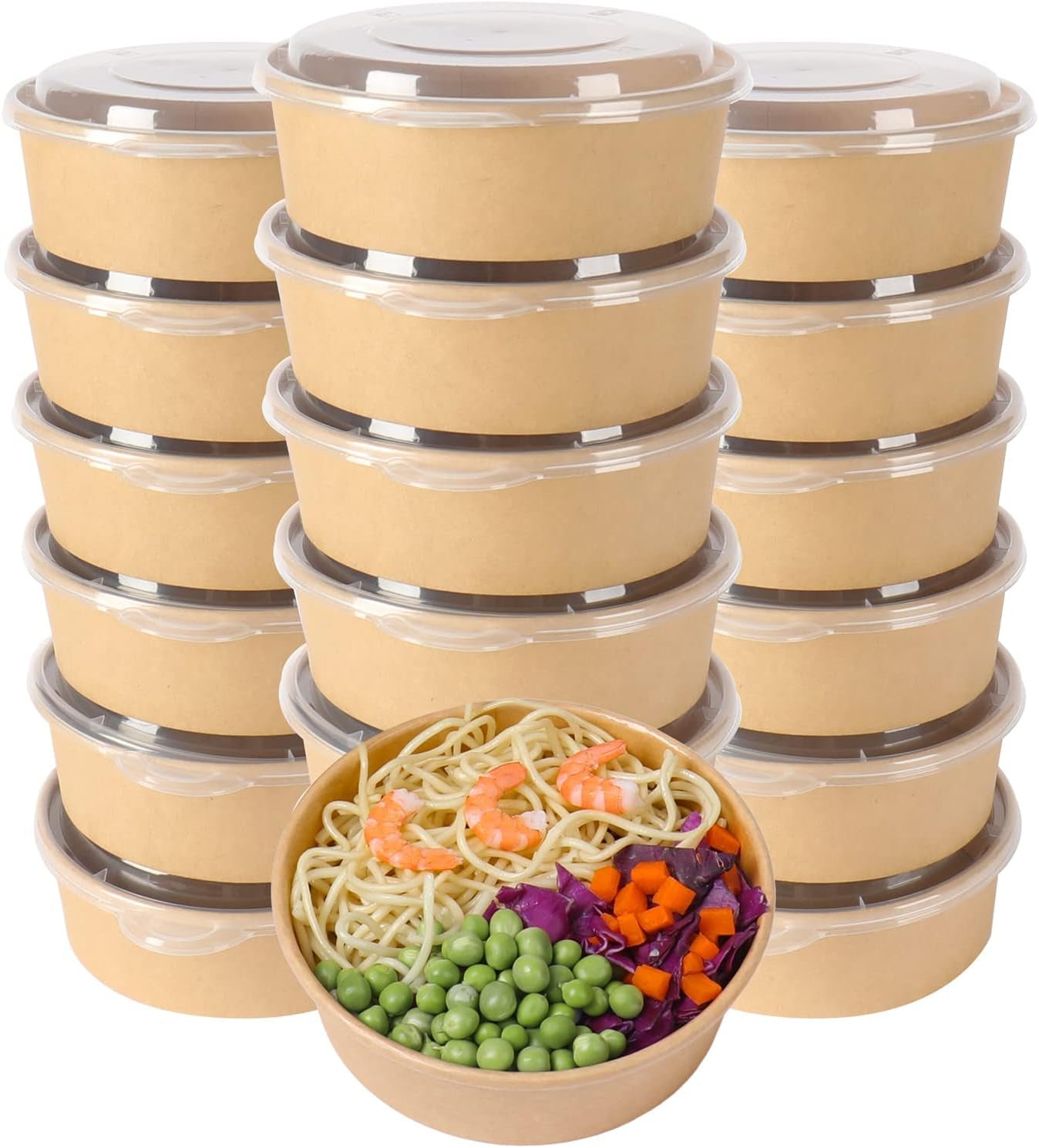 34 Oz Disposable Kraft Salad Paper Bowls with Lids, Food Containers Soup Bowls Party Supplies Treat Bowls 50 Pack