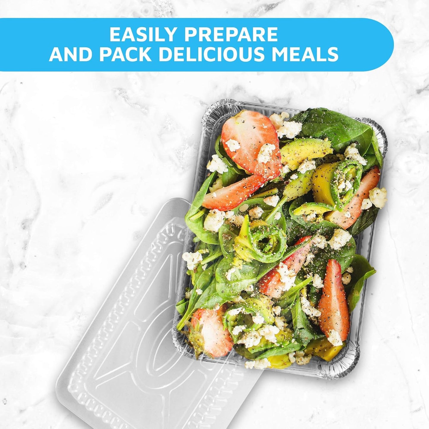 Disposable Takeout Pans with Clear Lids | 2Lb Capacity Aluminum Foil Food Drip Container with Strong Seal for Freshness & Spill Resistance | Earth, Eco-Friendly & Recyclable 100Pack 8X5.5”