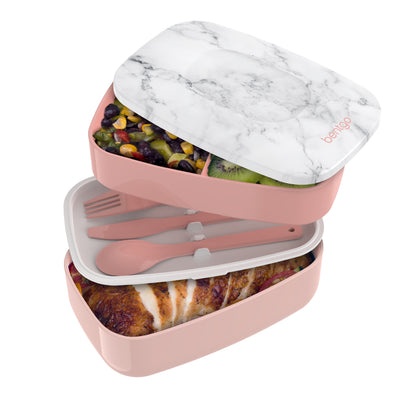 Classic (Purple) - All-In-One Stackable Lunch Box Solution - Sleek and Modern Bento Box Design Includes 2 Stackable Containers, Built-In Plastic Silverware, and Sealing Strap