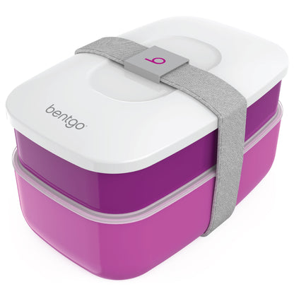 Classic (Purple) - All-In-One Stackable Lunch Box Solution - Sleek and Modern Bento Box Design Includes 2 Stackable Containers, Built-In Plastic Silverware, and Sealing Strap