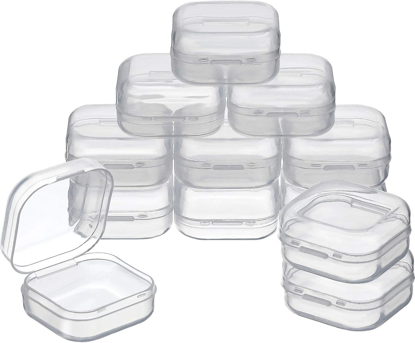 12 Pack Clear Plastic Beads Storage Containers Box with Hinged Lid for Beads and More (1.38 X 1.38 X 0.71 Inch)