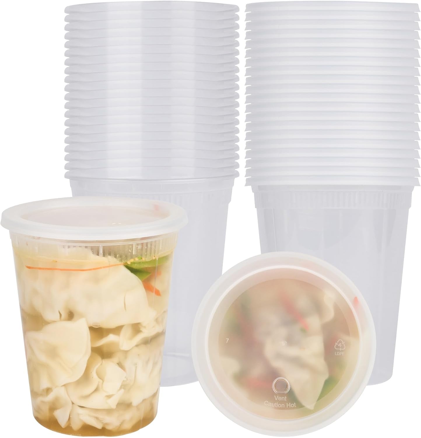 Asporto 8 Ounce to Go Boxes 100 Microwavable round Soup Containers - Clear Plastic Lids Included Do Not Contain BPA Clear Plastic Catering Food Containers Disposable