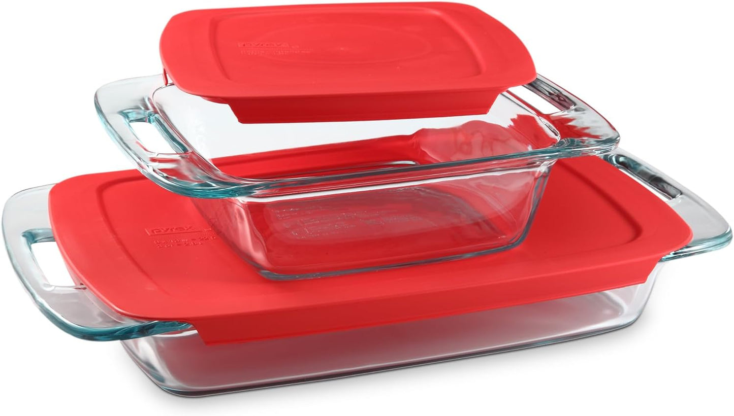 Easy Grab 4-Pack Glass Baking Dish Set (2QT, 3QT) & Food Storage Set (1 Cup) with Bpa-Free Lids, Bakeware and Food Storage Set Combo, Dishwasher, Microwave, Freezer & Pre-Heated Oven Safe