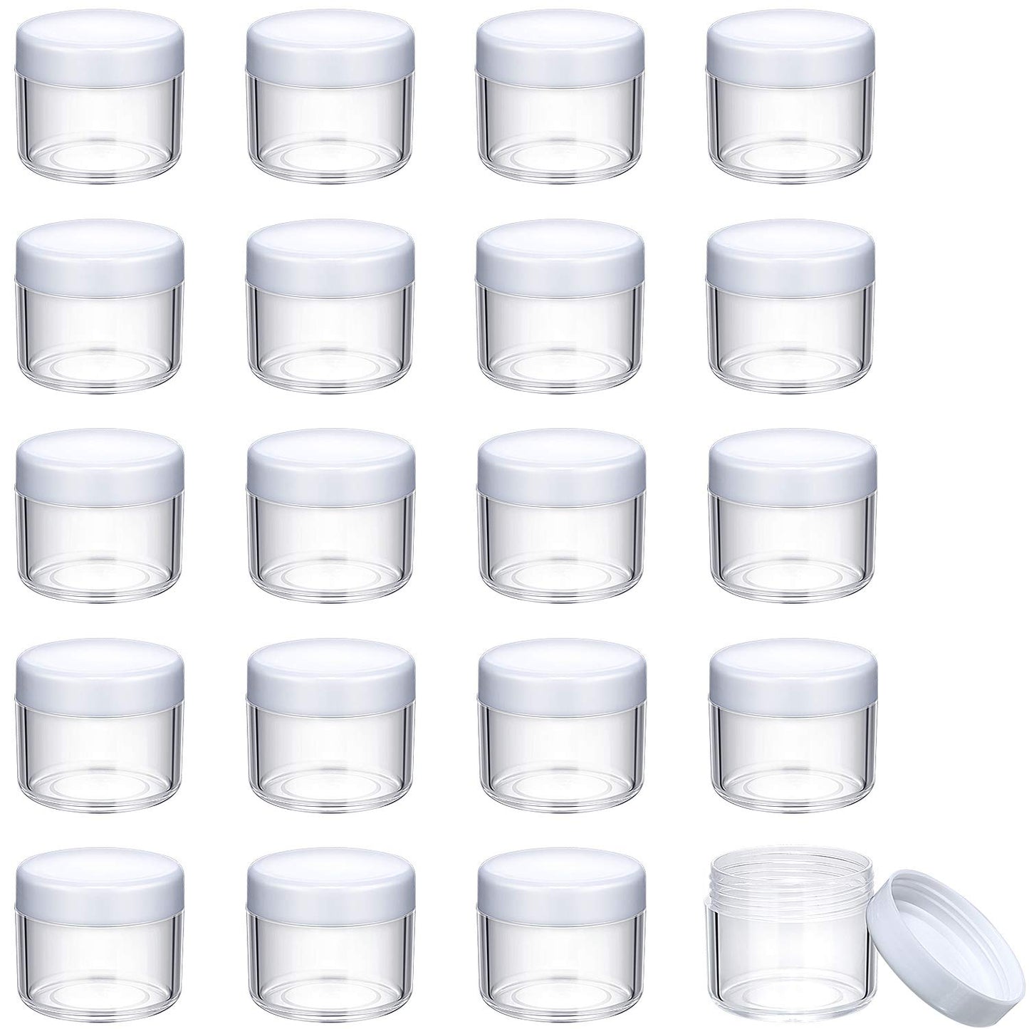 20 Pieces round Pot Jars Plastic Cosmetic Containers Set with Lid for Liquid Creams Sample, 20 Ml/ 0.7 Oz (Black Lid)