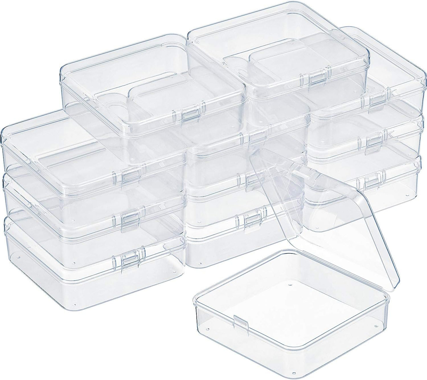 12 Pack Clear Plastic Beads Storage Containers Box with Hinged Lid for Beads and More (1.38 X 1.38 X 0.71 Inch)