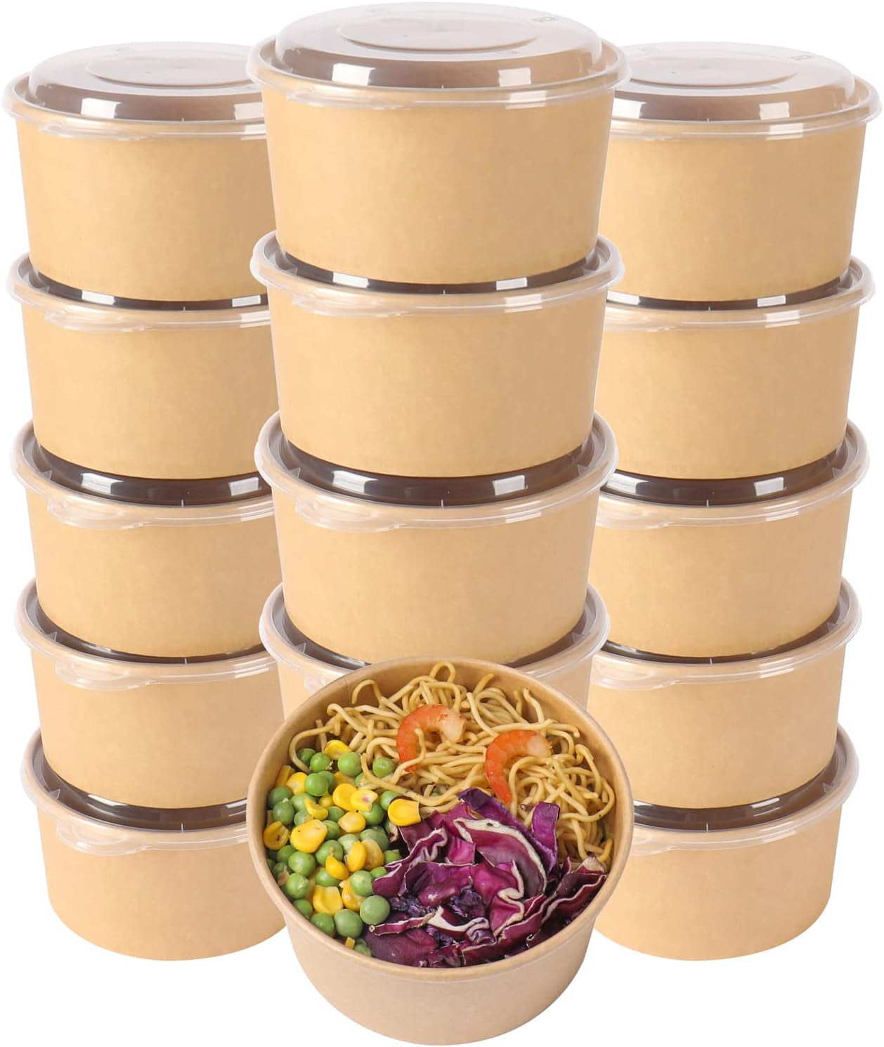 34 Oz Disposable Kraft Salad Paper Bowls with Lids, Food Containers Soup Bowls Party Supplies Treat Bowls 50 Pack