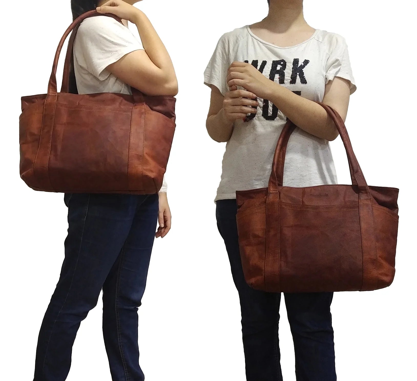 Women'S Shoulder Tote Bag Office Purse Genuine Leather Laptop Brown Satchel Handbag