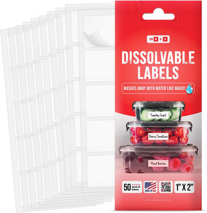 Dissolvable Food Labels for Containers 1X2 Blank Kitchen Labels - Food Storage Labels - Removable Freezer Labels - Dissolvable Labels for Food Containers - Washable Canning Label (500)