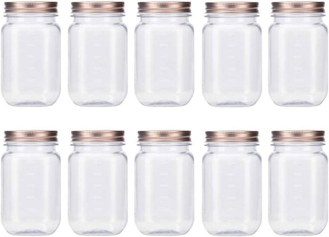 16 Ounce Clear Plastic Jars with Black Lids - Refillable round Clear Containers Clear Jars Storage Containers for Kitchen & Household Storage - BPA Free (10 Pack)