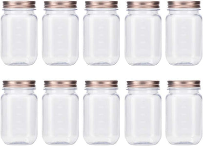 16 Ounce Clear Plastic Jars with Black Lids - Refillable round Clear Containers Clear Jars Storage Containers for Kitchen & Household Storage - BPA Free (10 Pack)