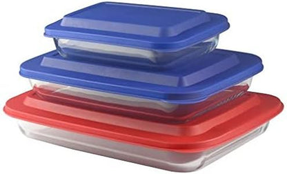 Bovado Glass Bakeware Set + Bpa-Free Lids (1QT + 2.2QT + 3QT) | 3 Baking Dishes + Lids | Premium Rectangular Glass Baking Dishes for Casseroles, Lasagna, Leftovers & Cooking | Essential Kitchen Items