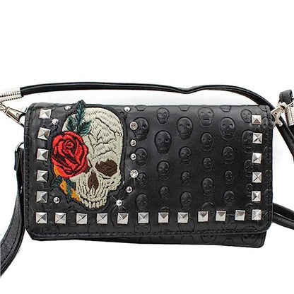 Red Rose Skull Handbag Purse Wallet Set