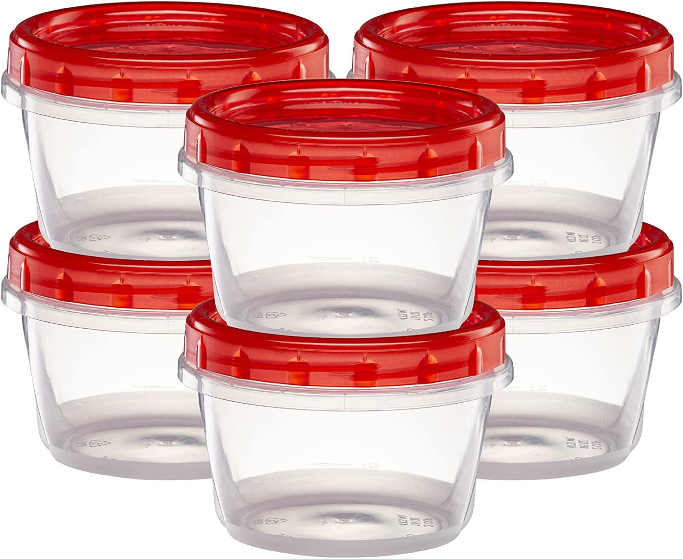 (32 Ounce 10 Pack) Twist Cap Containers Clear Bottom with Red Top Screw on Lids Twist Top Food Storage Freezer Containers