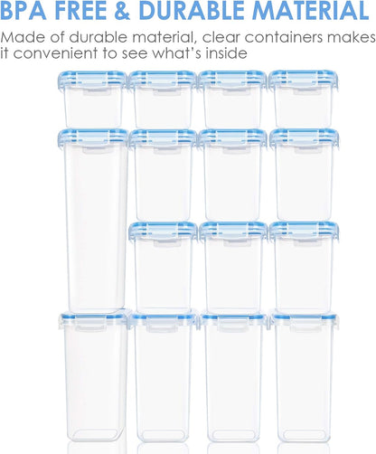 Airtight Food Storage Containers Set with Lids, 15Pcs BPA Free Plastic Dry Food Canisters for Kitchen Pantry Organization and Storage, Dishwasher Safe,Include 24 Labels, Blue