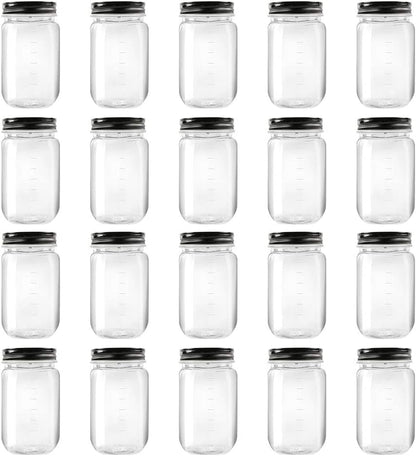 16 Ounce Clear Plastic Jars with Black Lids - Refillable round Clear Containers Clear Jars Storage Containers for Kitchen & Household Storage - BPA Free (10 Pack)