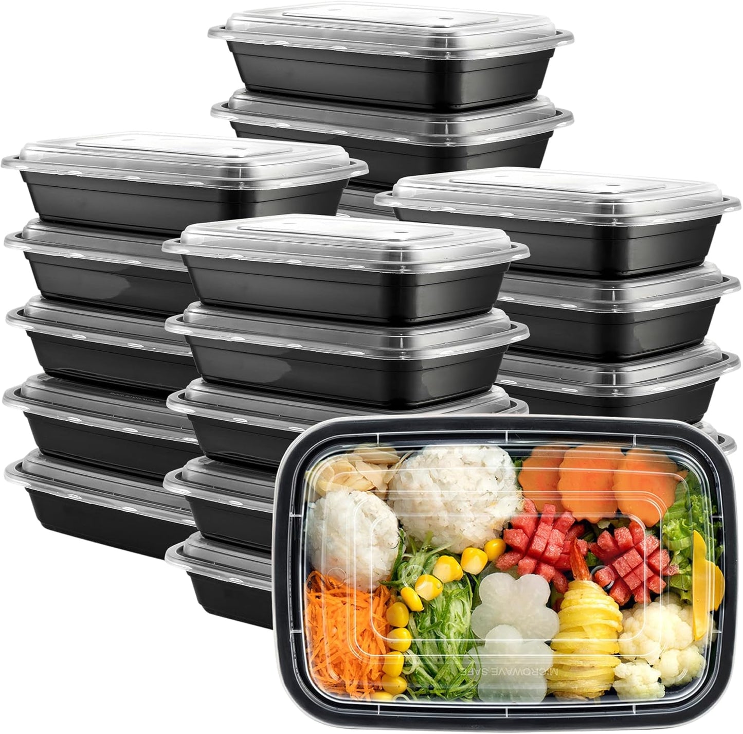 [24 Oz -50 Count 1 Compartment Meal Prep Containers Reusable - Microwaveable, Dishwasher and Freezer Safe, Bpa-Free, Portion Control and Convenience Food Storage with Lids, Stackable