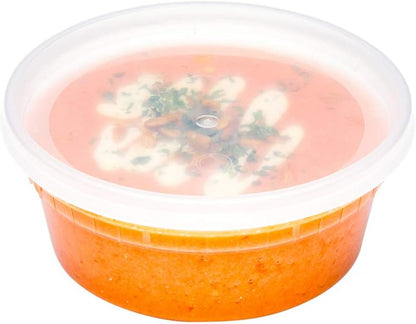 Asporto 8 Ounce to Go Boxes 100 Microwavable round Soup Containers - Clear Plastic Lids Included Do Not Contain BPA Clear Plastic Catering Food Containers Disposable