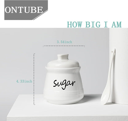 Ceramic Sugar Bowl with Lid and Spoon 12Oz (White)