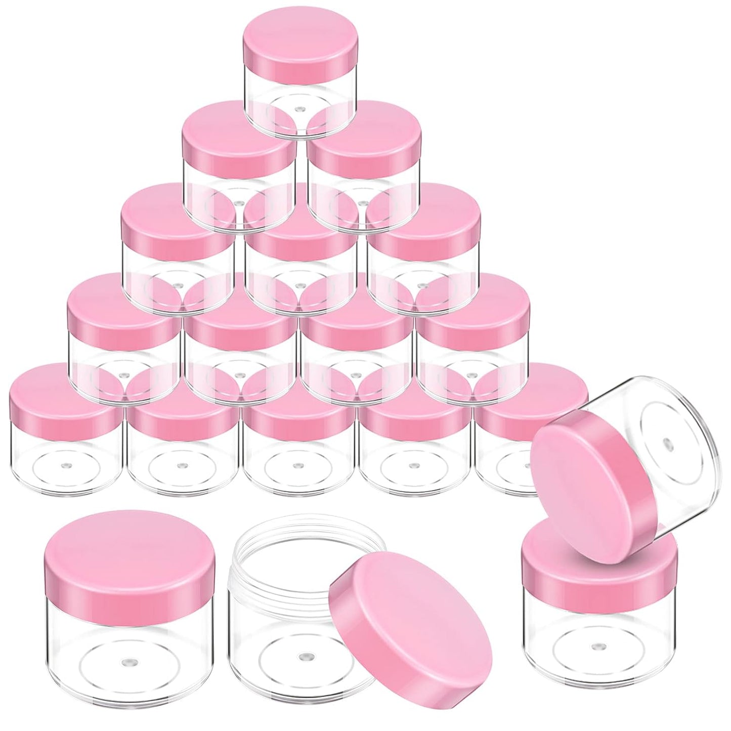 20 Pieces round Pot Jars Plastic Cosmetic Containers Set with Lid for Liquid Creams Sample, 20 Ml/ 0.7 Oz (Black Lid)