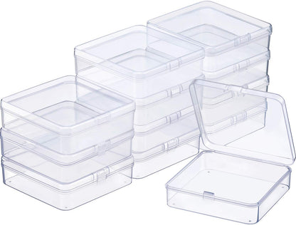 12 Pack Clear Plastic Beads Storage Containers Box with Hinged Lid for Beads and More (1.38 X 1.38 X 0.71 Inch)